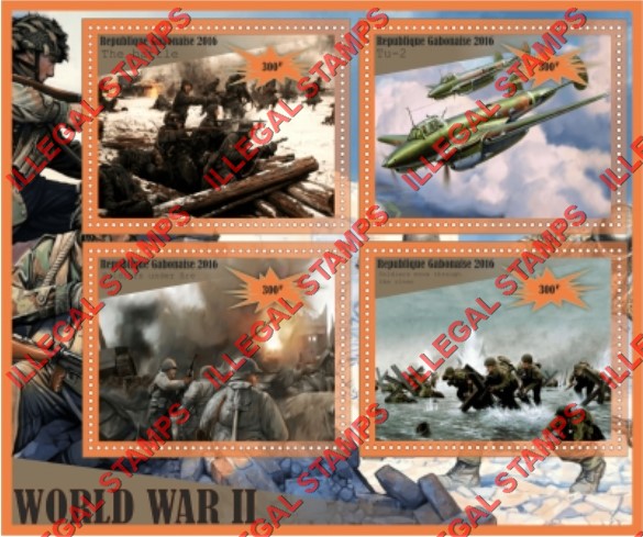 Gabon 2016 World War II (different a) Illegal Stamp Souvenir Sheet of 4