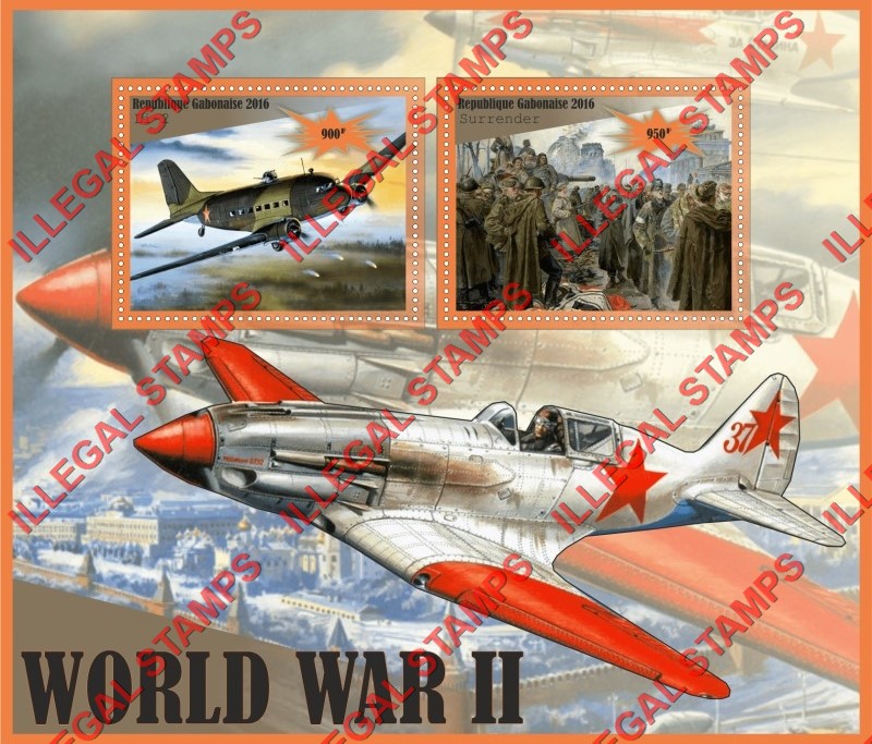 Gabon 2016 World War II (different a) Illegal Stamp Souvenir Sheet of 2