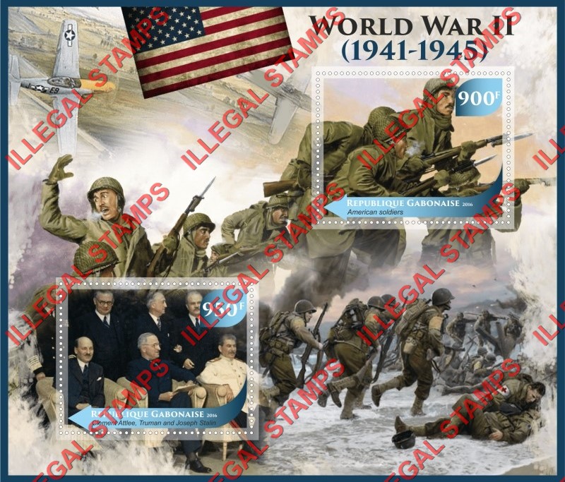 Gabon 2016 World War II (different) Illegal Stamp Souvenir Sheet of 2