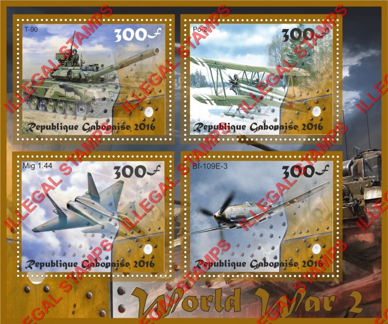 Gabon 2016 World War II Illegal Stamp Souvenir Sheet of 4