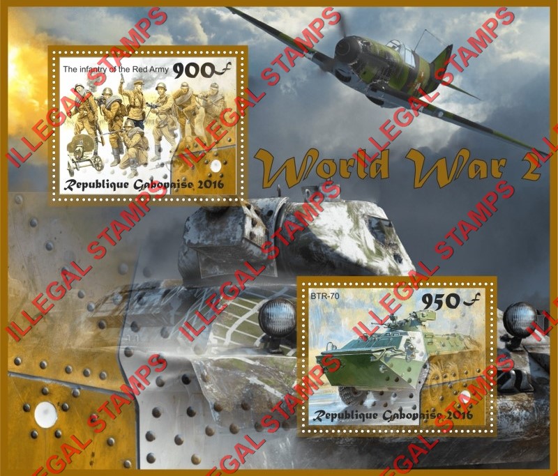 Gabon 2016 World War II Illegal Stamp Souvenir Sheet of 2