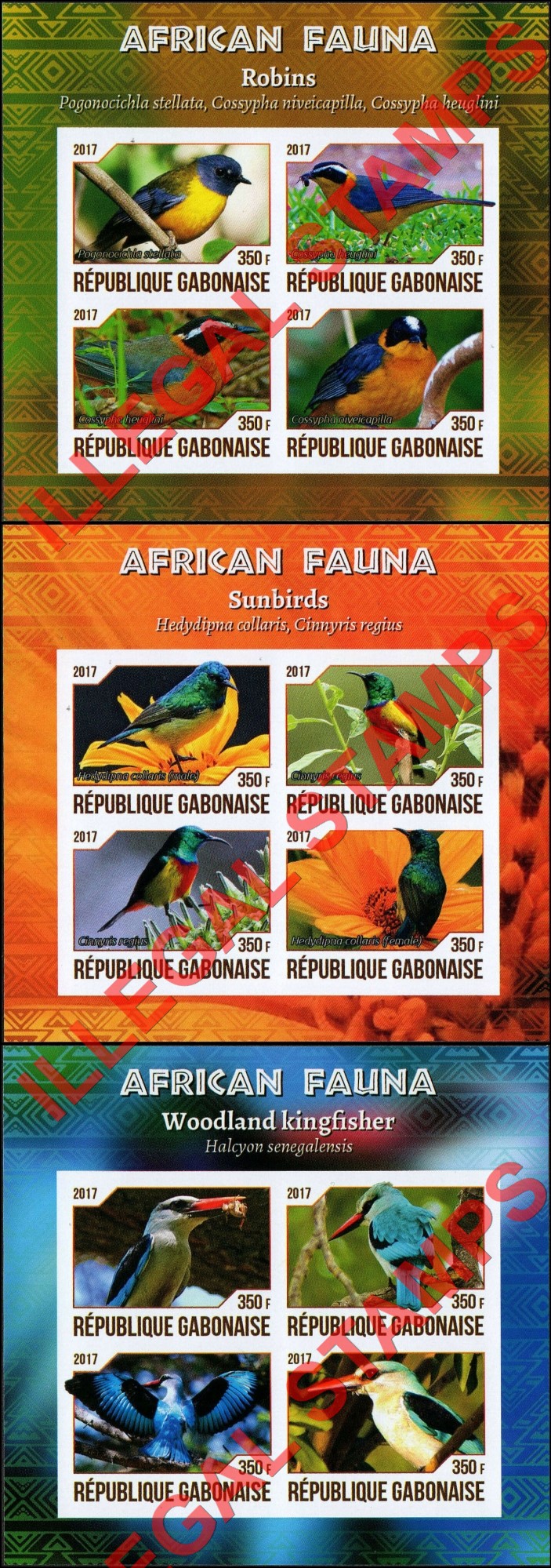 Gabon 2017 African Fauna Birds Illegal Stamp Souvenir Sheets of 4 (Part 3)