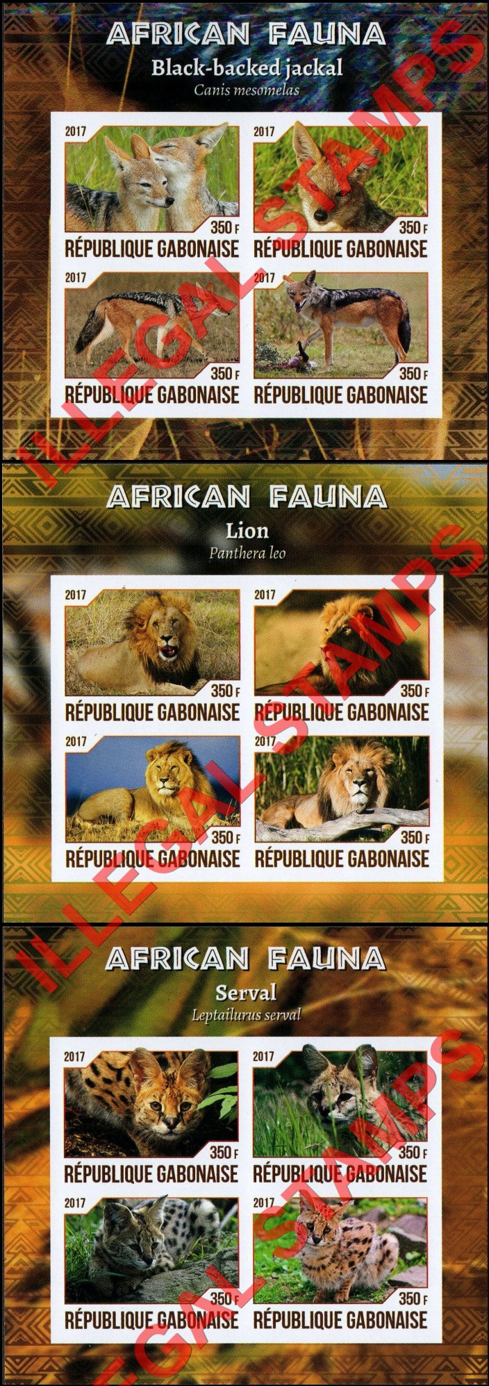 Gabon 2017 African Fauna Illegal Stamp Souvenir Sheets of 4 (Part 3)