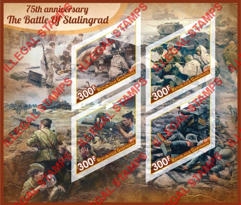 Gabon 2017 Battle of Stalingrad Illegal Stamp Souvenir Sheet of 4