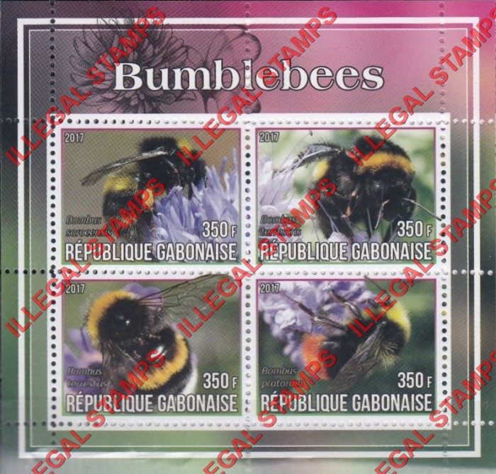 Gabon 2017 Bees Bumblebees Illegal Stamp Souvenir Sheet of 4