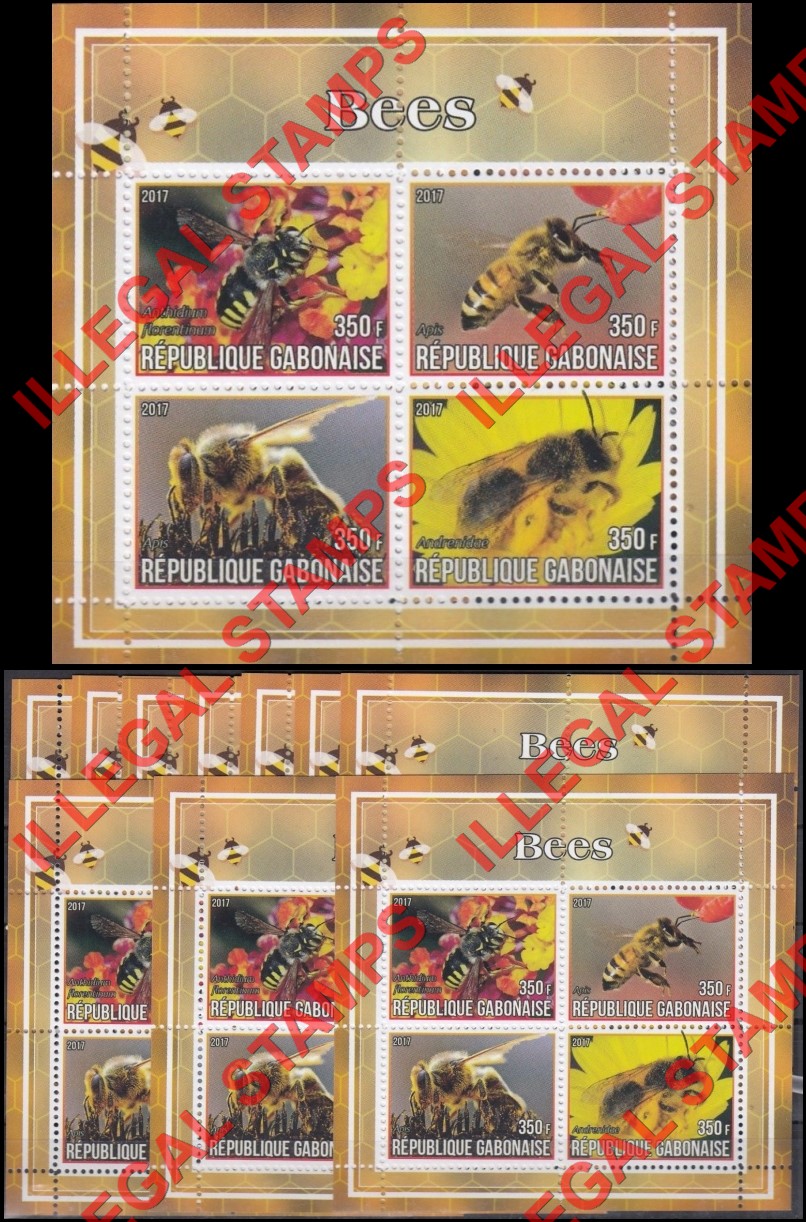 Gabon 2017 Bees Illegal Stamp Souvenir Sheets of 4
