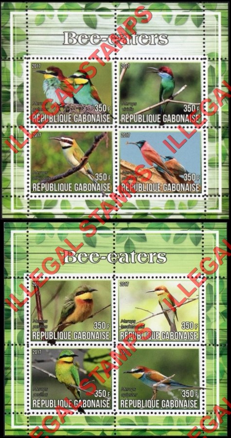 Gabon 2017 Birds Bee-eaters Illegal Stamp Souvenir Sheets of 4