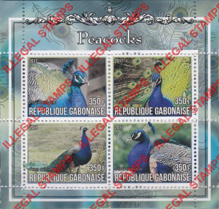 Gabon 2017 Birds Peacocks Illegal Stamp Souvenir Sheet of 4