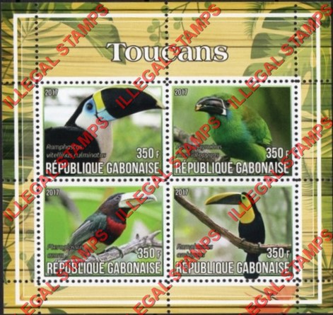Gabon 2017 Birds Toucans Illegal Stamp Souvenir Sheet of 4