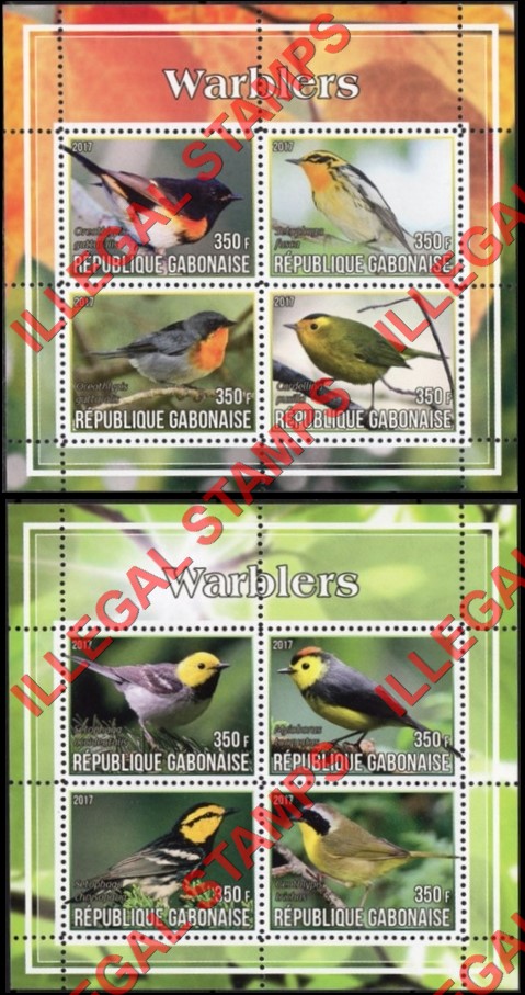 Gabon 2017 Birds Warblers Illegal Stamp Souvenir Sheets of 4