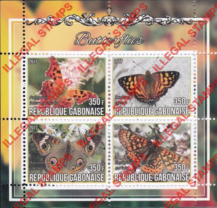 Gabon 2017 Butterflies Illegal Stamp Souvenir Sheet of 4