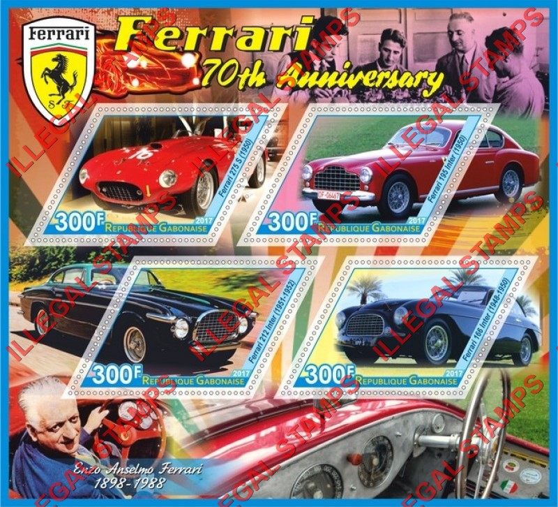 Gabon 2017 Cars Ferrari Illegal Stamp Souvenir Sheet of 4