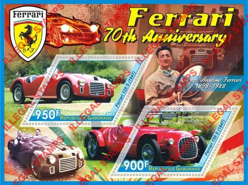 Gabon 2017 Cars Ferrari Illegal Stamp Souvenir Sheet of 2