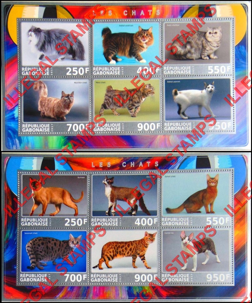 Gabon 2017 Cats Illegal Stamp Souvenir Sheets of 6