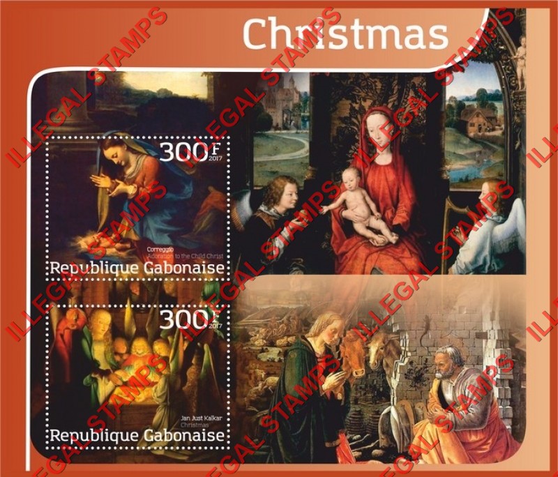 Gabon 2017 Christmas Paintings Illegal Stamp Souvenir Sheet of 2