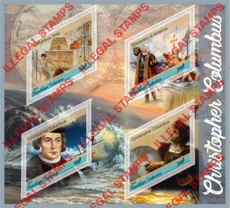 Gabon 2017 Christopher Columbus Illegal Stamp Souvenir Sheet of 4