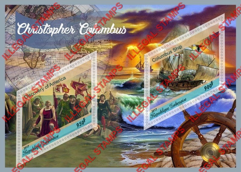 Gabon 2017 Christopher Columbus Illegal Stamp Souvenir Sheet of 2