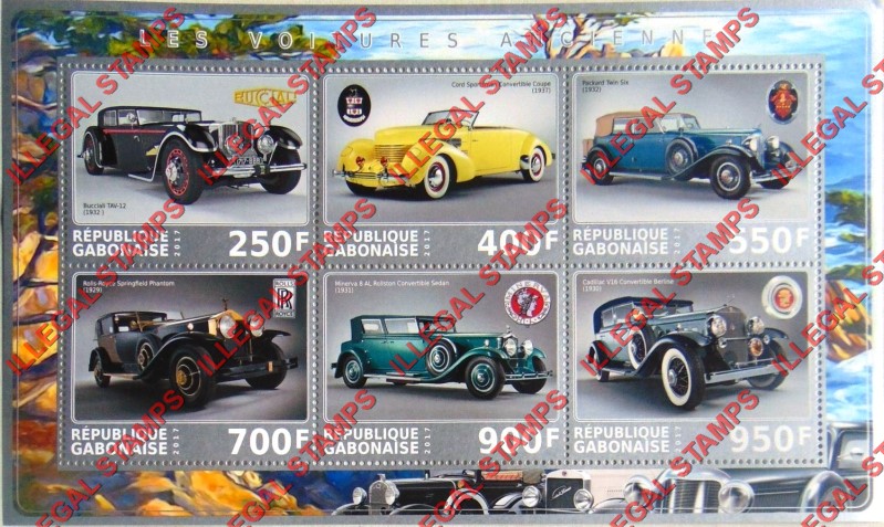 Gabon 2017 Classic Cars Illegal Stamp Souvenir Sheet of 6