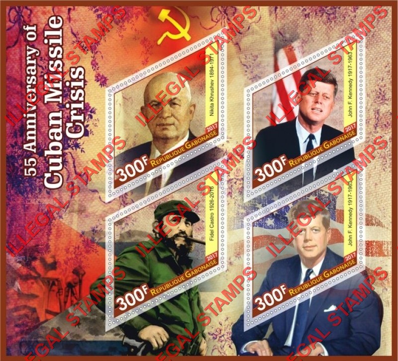 Gabon 2017 Cuban Missile Crisis Illegal Stamp Souvenir Sheet of 4