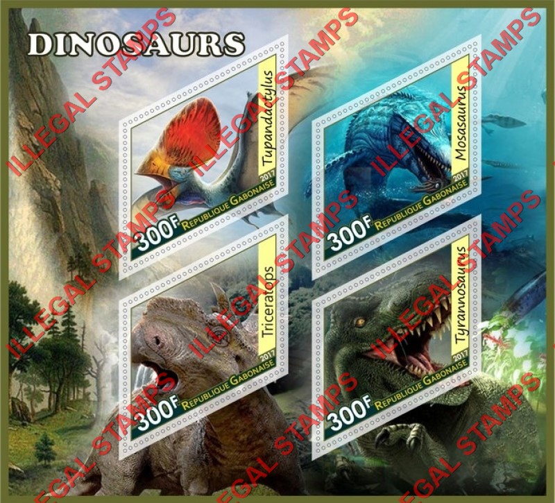 Gabon 2017 Dinosaurs Illegal Stamp Souvenir Sheet of 4
