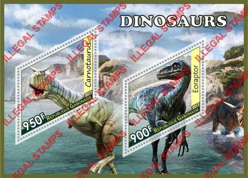 Gabon 2017 Dinosaurs Illegal Stamp Souvenir Sheet of 2
