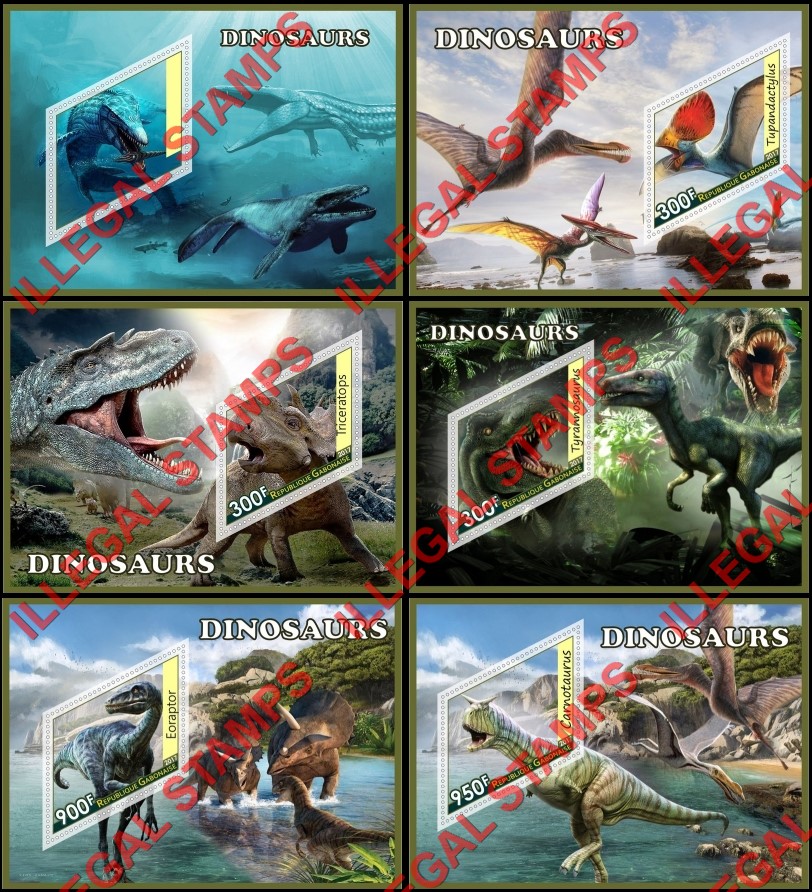 Gabon 2017 Dinosaurs Illegal Stamp Souvenir Sheets of 1