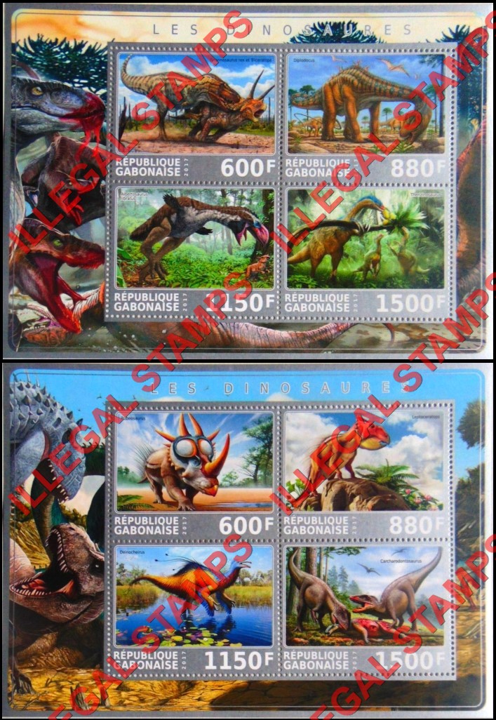 Gabon 2017 Dinosaurs Illegal Stamp Souvenir Sheets of 4 (Part 1)