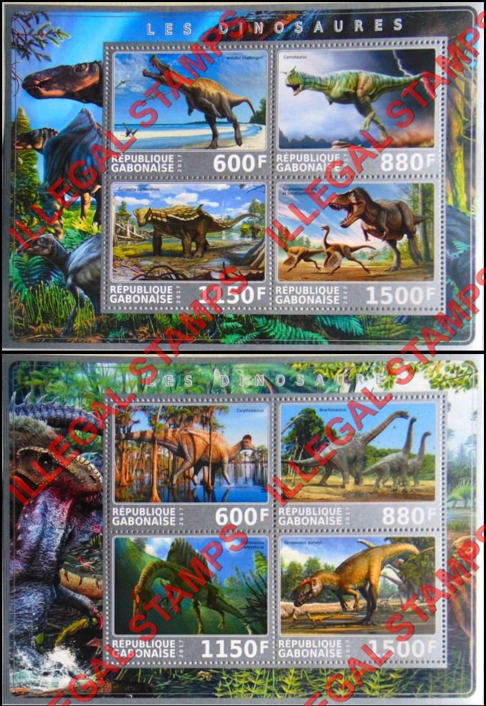 Gabon 2017 Dinosaurs Illegal Stamp Souvenir Sheets of 4 (Part 2)