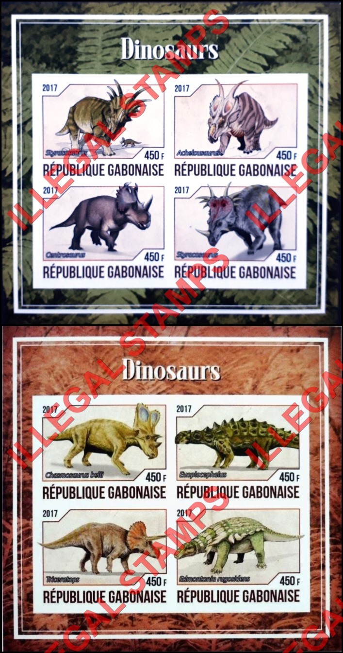 Gabon 2017 Dinosaurs (British producers style) Illegal Stamp Souvenir Sheets of 4