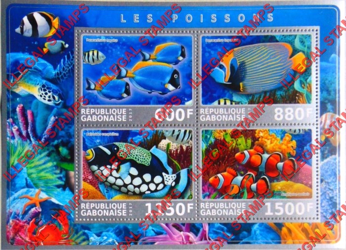 Gabon 2017 Fish Illegal Stamp Souvenir Sheet of 4