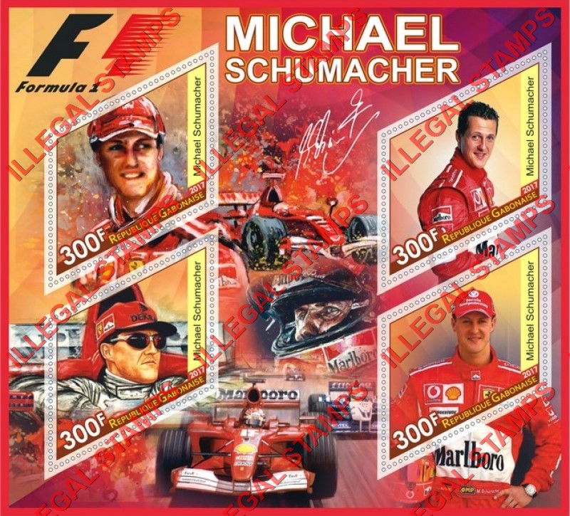 Gabon 2017 Formula I Michael Schumacher Illegal Stamp Souvenir Sheet of 4