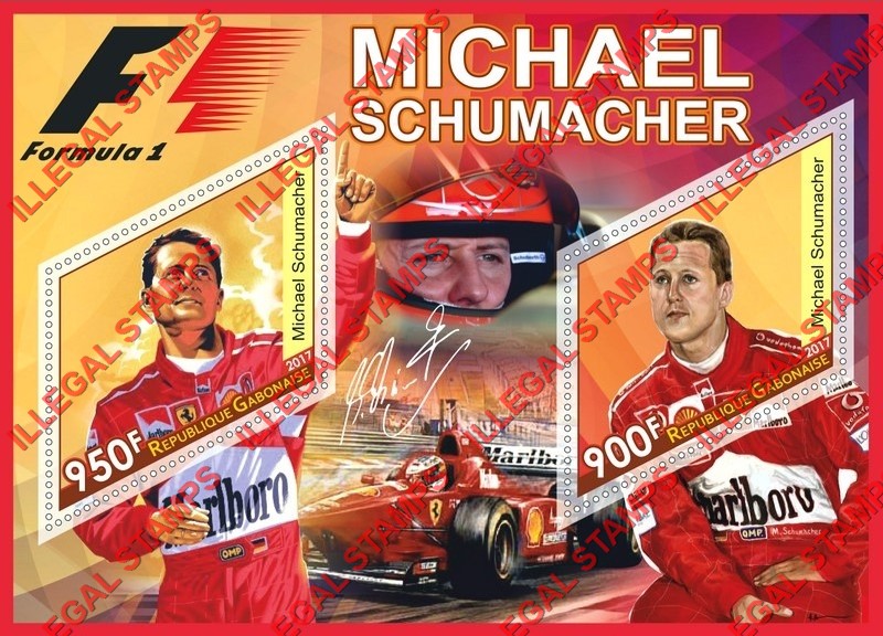 Gabon 2017 Formula I Michael Schumacher Illegal Stamp Souvenir Sheet of 2