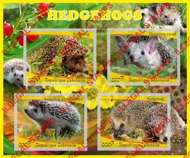 Gabon 2017 Hedgehogs Illegal Stamp Souvenir Sheet of 4