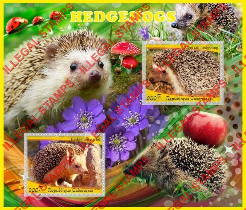 Gabon 2017 Hedgehogs Illegal Stamp Souvenir Sheet of 2