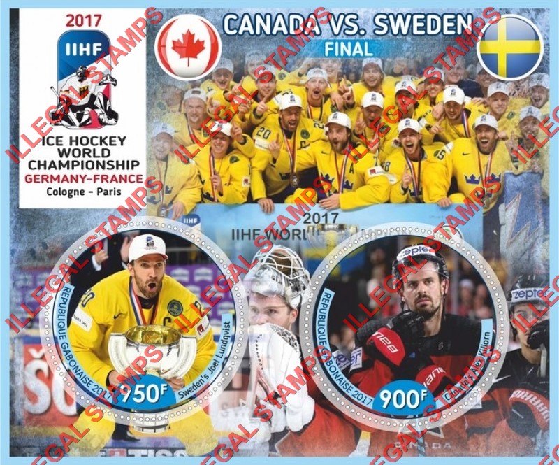 Gabon 2017 Ice Hockey World Championship Illegal Stamp Souvenir Sheet of 2