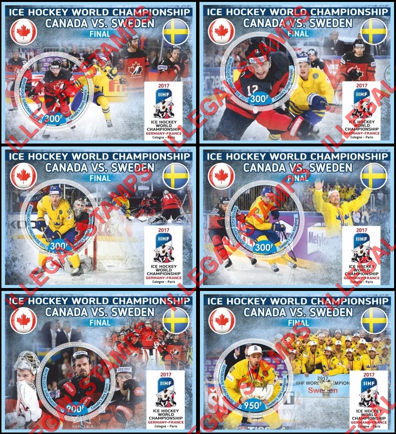 Gabon 2017 Ice Hockey World Championship Illegal Stamp Souvenir Sheets of 1
