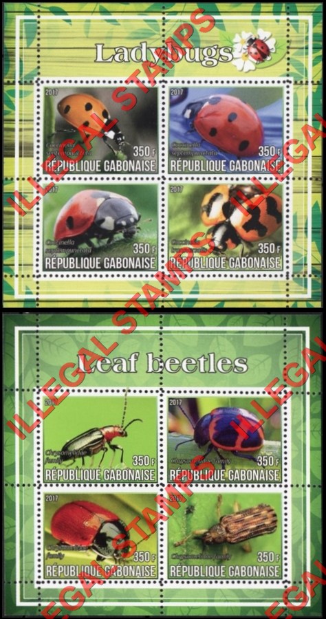 Gabon 2017 Insects Ladybugs and Leaf Beetles Illegal Stamp Souvenir Sheets of 4