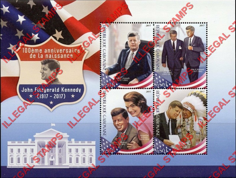 Gabon 2017 John F. Kennedy Illegal Stamp Souvenir Sheet of 4