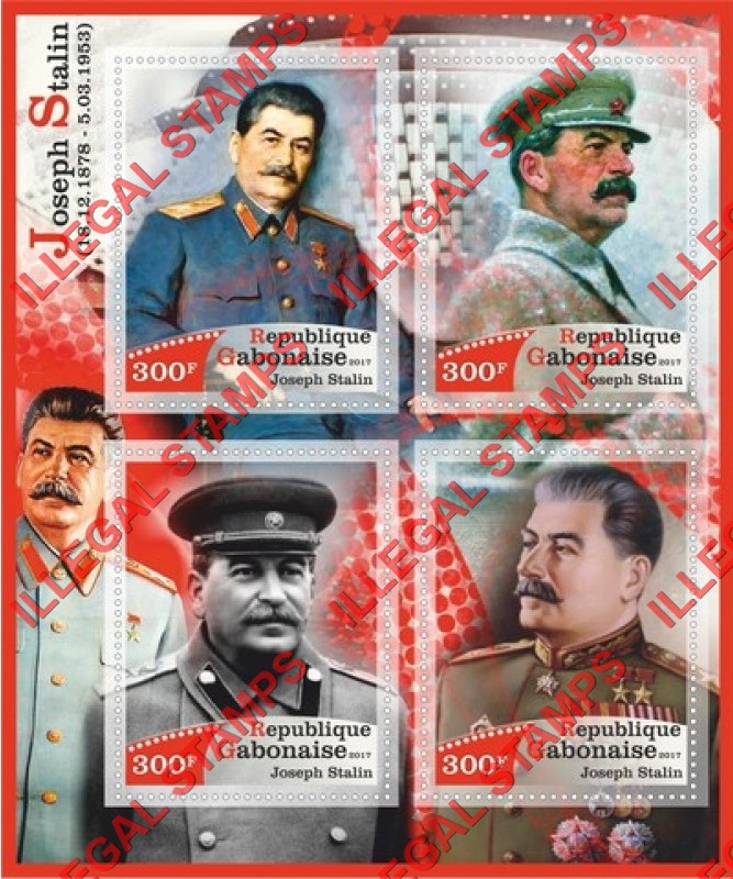 Gabon 2017 Joseph Stalin (different) Illegal Stamp Souvenir Sheet of 4