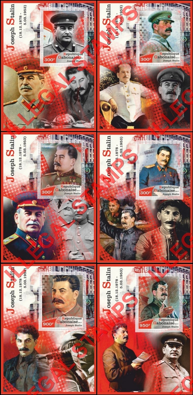 Gabon 2017 Joseph Stalin (different) Illegal Stamp Souvenir Sheets of 1