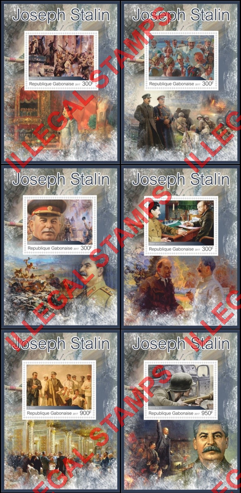 Gabon 2017 Joseph Stalin Illegal Stamp Souvenir Sheets of 1