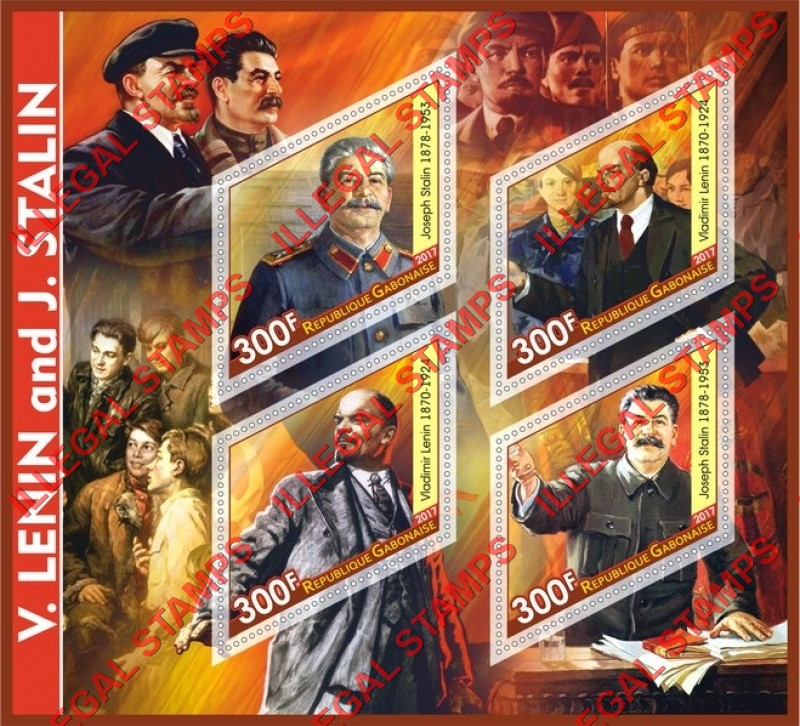 Gabon 2017 Lenin and Stalin Illegal Stamp Souvenir Sheet of 4