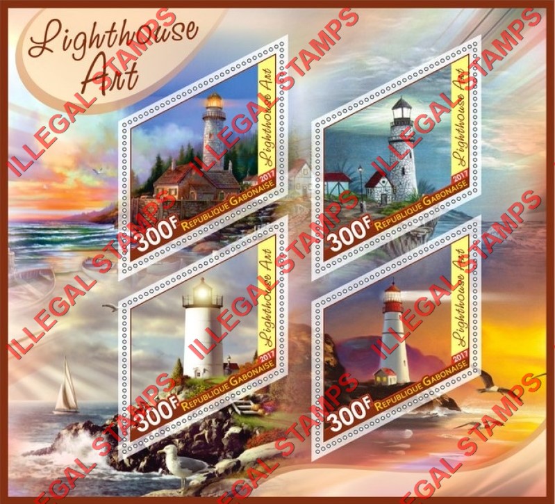 Gabon 2017 Lighthouses Art Illegal Stamp Souvenir Sheet of 4