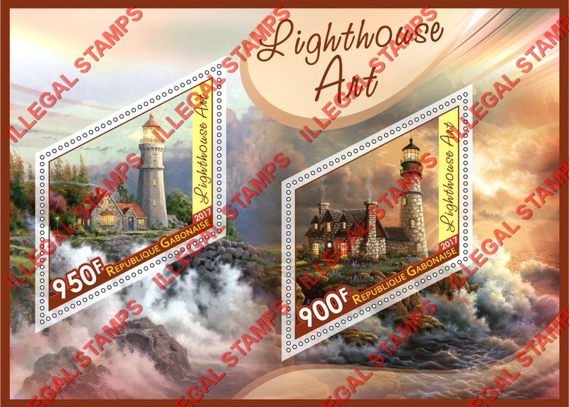 Gabon 2017 Lighthouses Art Illegal Stamp Souvenir Sheet of 2
