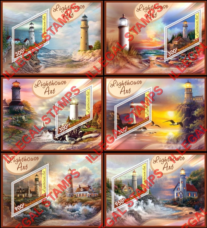 Gabon 2017 Lighthouses Art Illegal Stamp Souvenir Sheets of 1