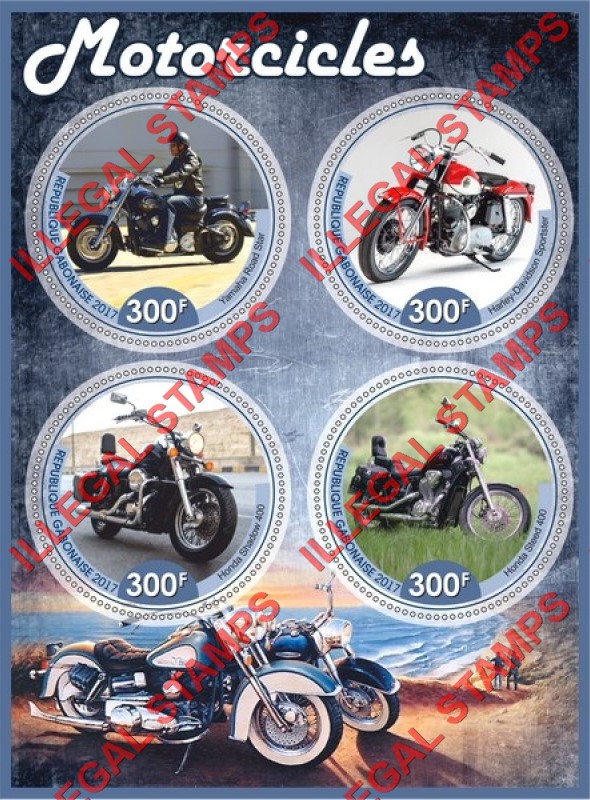 Gabon 2017 Motorcycles (different) Illegal Stamp Souvenir Sheet of 4