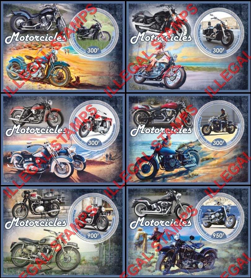 Gabon 2017 Motorcycles (different) Illegal Stamp Souvenir Sheets of 1