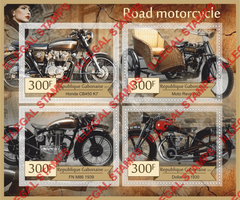 Gabon 2017 Motorcycles Illegal Stamp Souvenir Sheet of 4