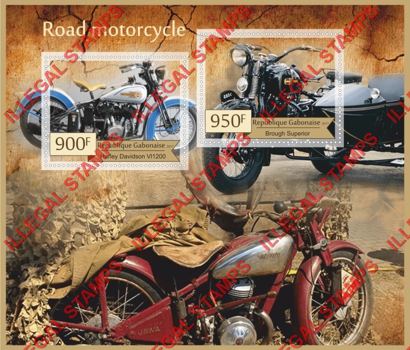 Gabon 2017 Motorcycles Illegal Stamp Souvenir Sheet of 2