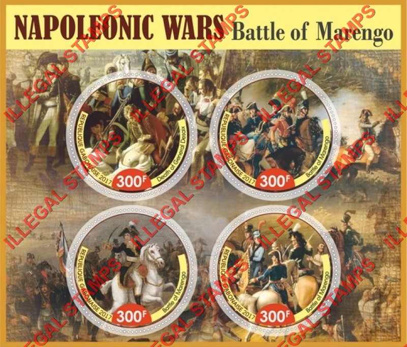 Gabon 2017 Napoleonic Wars Battle of Marengo Illegal Stamp Souvenir Sheet of 4